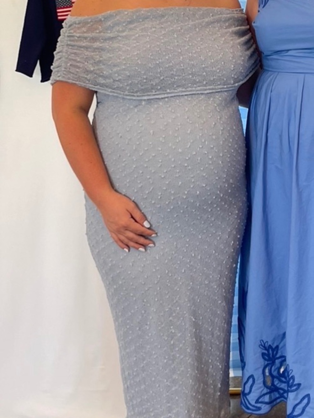 Off the Shoulder Blue Maternity Dress XL
